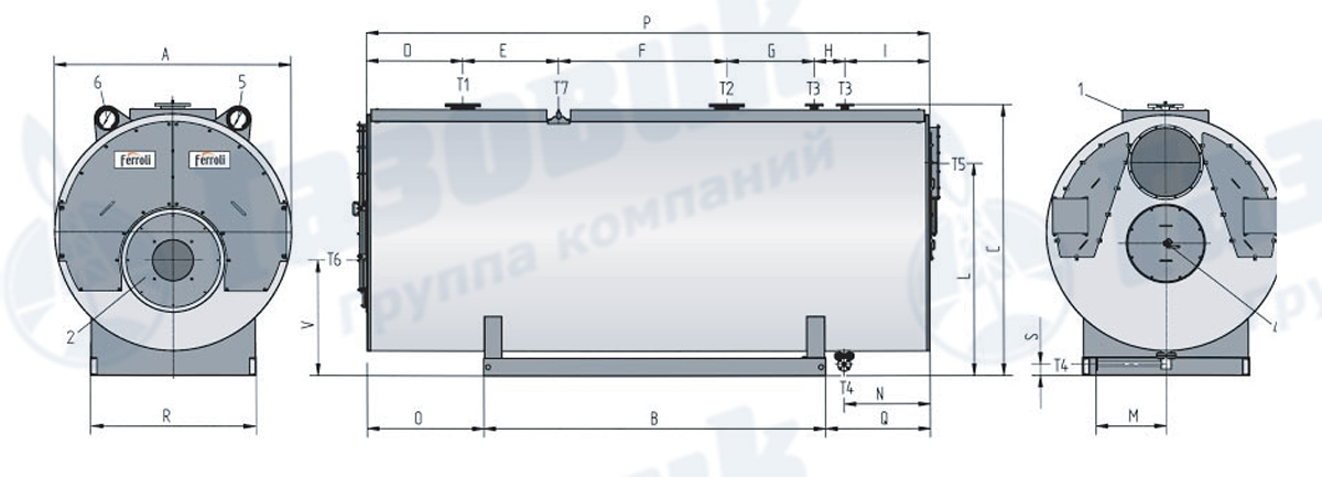 Чертеж водогрейного котла Prextherm T 3G мощностью больше 6000 кВт