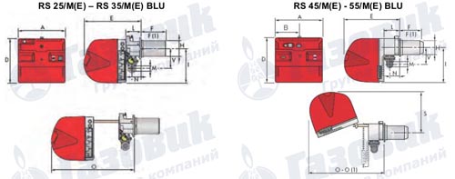 Габаритные размеры Riello RS 25/M(E) – RS 55/M(E) BLU 